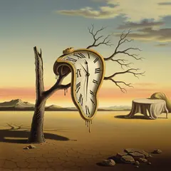 Imagen 4 Ultra — A surreal melting clock draped over a barren tree 