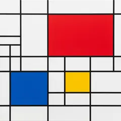 Imagen 4 Ultra — A geometric abstract composition with red, blue, a