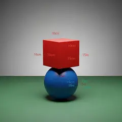 Imagen 4 Ultra — A red cube on top of a blue sphere, both sitting o