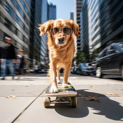 Imagen 4 Ultra — A dog wearing sunglasses riding a skateboard down 