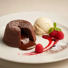 Imagen 4 Ultra — A dripping chocolate lava cake cut open on a white