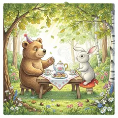 Imagen 4 Ultra — A children's book illustration of a bear and a rab