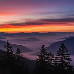 Imagen 4 Ultra — A misty mountain range at sunrise, layers of purpl