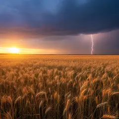 Imagen 4 Ultra — A vast wheat field under a dramatic thunderstorm s