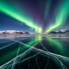Imagen 4 Ultra — A frozen lake with cracks in the ice, Northern Lig