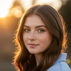 Imagen 4 Ultra — A young woman with freckles and green eyes, golden