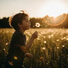 Imagen 4 Ultra — A child blowing dandelion seeds in a sunlit meadow
