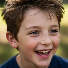 Imagen 4 Ultra — A freckled boy with bright blue eyes and messy hai