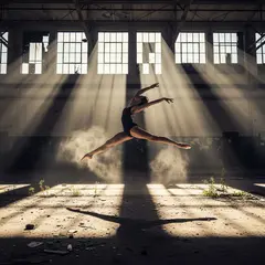 Imagen 4 Ultra — A ballet dancer mid-leap in an abandoned warehouse
