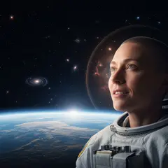 Imagen 4 Ultra — An astronaut without a helmet, face lit by Earth g