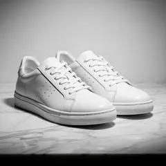 Imagen 4 Ultra — A pair of white leather sneakers on a marble count