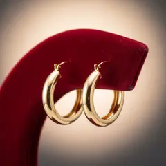 Imagen 4 Ultra — A pair of gold hoop earrings on a velvet jewelry d