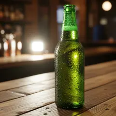 Imagen 4 Ultra — A green glass bottle of craft beer with condensati