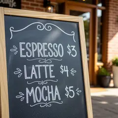 Imagen 4 Ultra — A hand-lettered chalkboard menu outside a coffee s