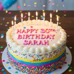 Imagen 4 Ultra — A birthday cake with HAPPY 30TH BIRTHDAY SARAH wri