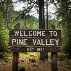 Imagen 4 Ultra — A weathered wooden sign reading WELCOME TO PINE VA