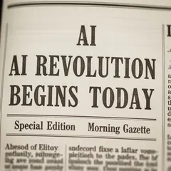 Imagen 4 Ultra — A newspaper headline reading AI REVOLUTION BEGINS 