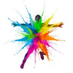 Imagen 4 — An explosion of colorful paint splashes forming a 