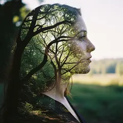 Imagen 4 — A double exposure photograph combining a forest wi