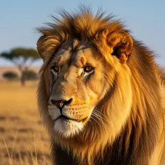 Imagen 4 — A majestic lion with a full mane, golden savanna b