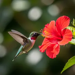 Imagen 4 — A hummingbird hovering next to a bright red flower