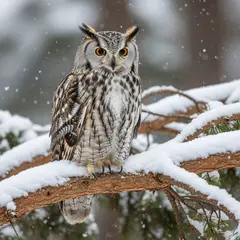 Imagen 4 — An owl perched on a snow-covered branch, intense a