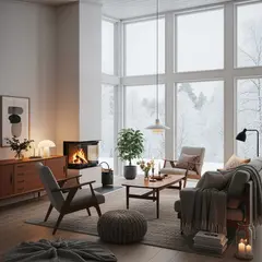 Imagen 4 — A cozy Scandinavian living room with a fireplace, 