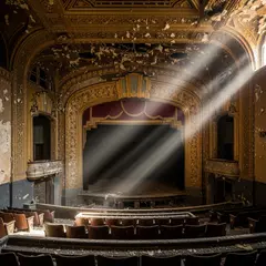 Imagen 4 — An abandoned Art Deco theater with peeling gold pa