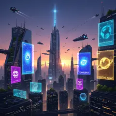 Imagen 4 — A futuristic city skyline with flying vehicles, sl