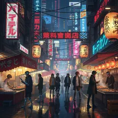 Imagen 4 — A cyberpunk street market in Tokyo, anime style, n