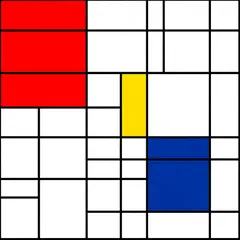 Imagen 4 — A geometric abstract composition with red, blue, a