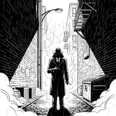 Imagen 4 — A noir detective in a foggy alley, graphic novel s