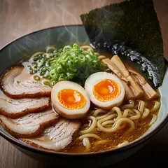 Imagen 4 — A steaming bowl of ramen with chashu pork, soft-bo