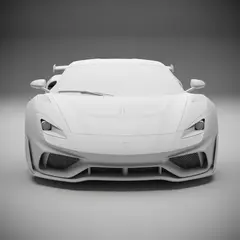 Imagen 4 — A clay render of a sports car, white material, stu