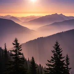 Imagen 4 — A misty mountain range at sunrise, layers of purpl