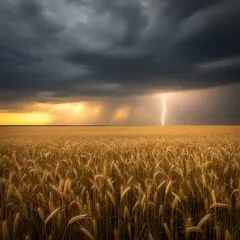 Imagen 4 — A vast wheat field under a dramatic thunderstorm s