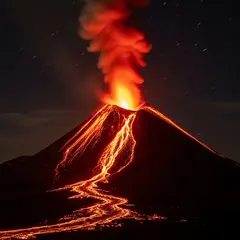 Imagen 4 — A volcano erupting at night with lava flowing down