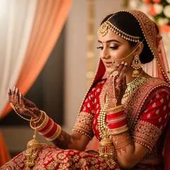 Imagen 4 — An Indian bride in traditional red and gold leheng