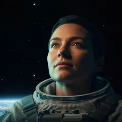 Imagen 4 — An astronaut without a helmet, face lit by Earth g