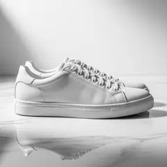 Imagen 4 — A pair of white leather sneakers on a marble count