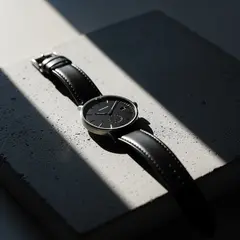 Imagen 4 — A minimalist wristwatch with a black leather strap