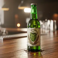 Imagen 4 — A green glass bottle of craft beer with condensati