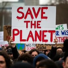 Imagen 4 — A protest sign held up in a crowd reading SAVE THE