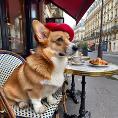 ImagineArt 1.5 — A corgi wearing a red beret sitting in a Parisian 