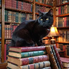 ImagineArt 1.5 — A black cat sitting on a stack of old books in a c
