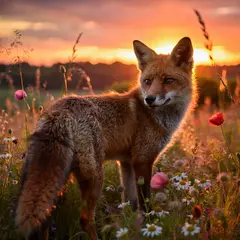 ImagineArt 1.5 — A fox in a field of wildflowers, backlit by sunset