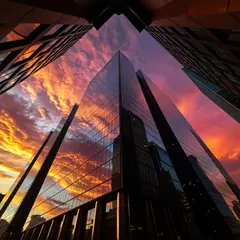 ImagineArt 1.5 — A modern glass skyscraper reflecting clouds at sun