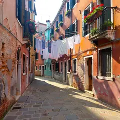 ImagineArt 1.5 — A narrow cobblestone alley in Venice with colorful