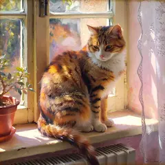 ImagineArt 1.5 — A cat sitting on a windowsill, impressionist oil p