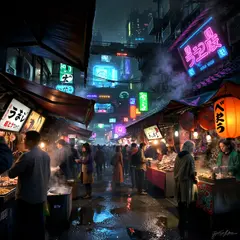 ImagineArt 1.5 — A cyberpunk street market in Tokyo, anime style, n